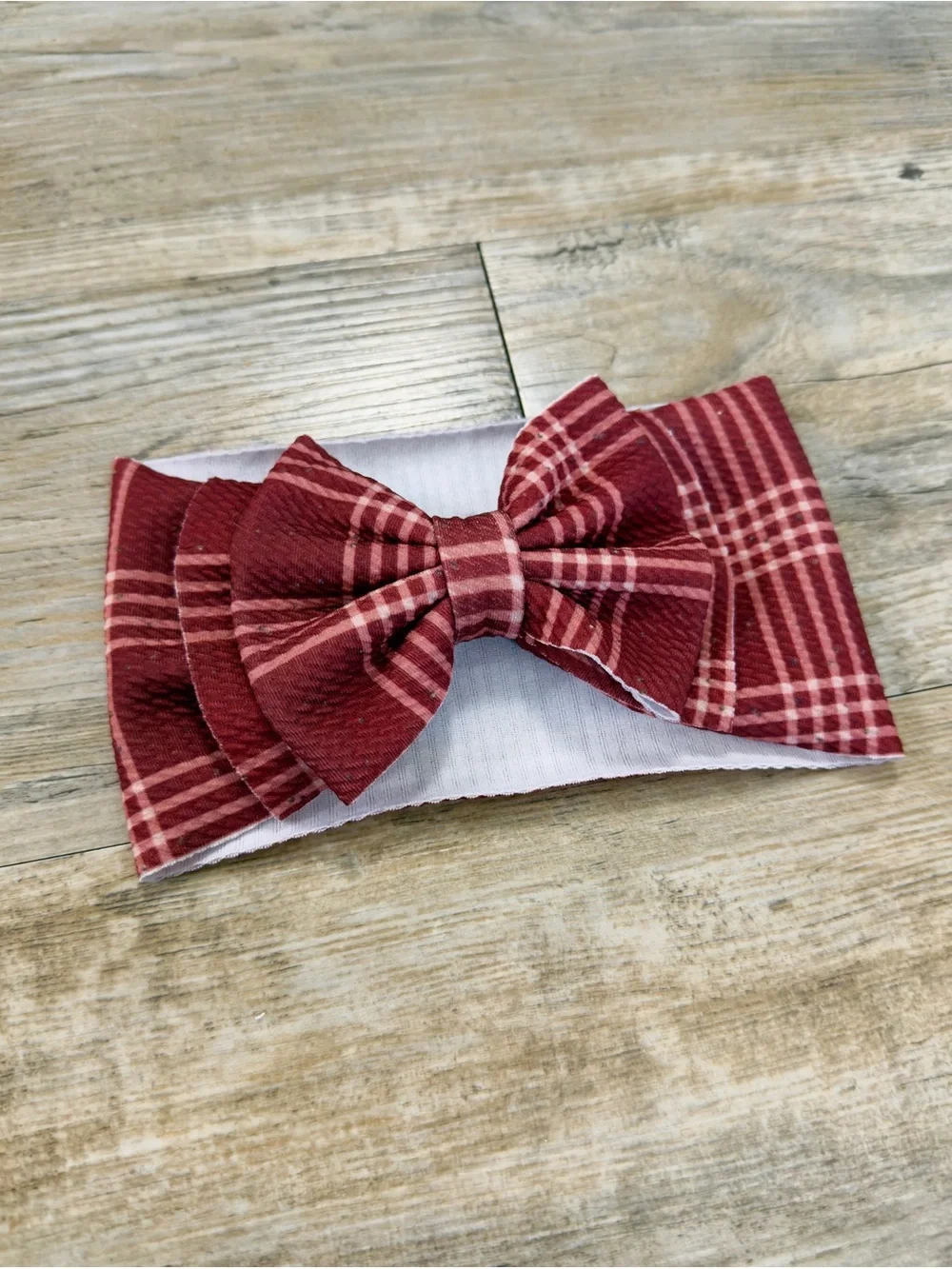 Plaid Big Bow Headband Baby Girl 0-3M Rust Cream Bullet Fabric